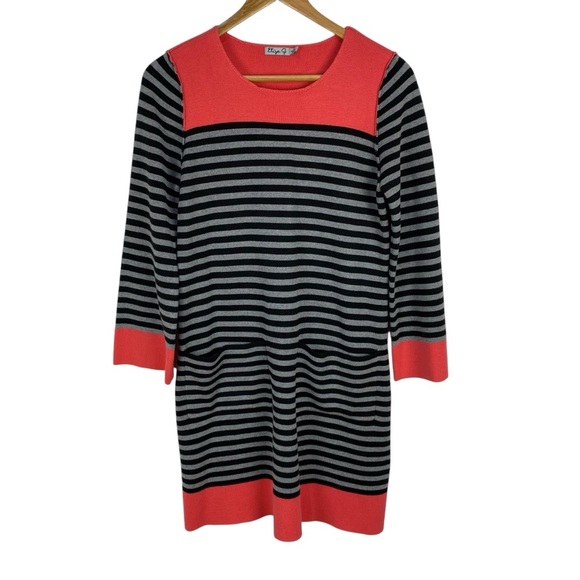 Eliza J Knit Dress Women’s Size 4 Striped Sweater Gray Black Gray Colorblock - Picture 3 of 10